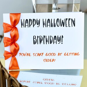Carte d'anniversaire Halloween faite main personnalisée, ruban de satin, carte de luxe
