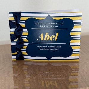 Carte de bar mitzvah faite main personnalisée, ruban de satin, carte de luxe, carte personnalisée, carte avec nom dessus