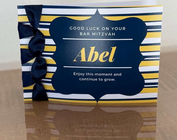 Custom Bar Mitzvah Card, Satin Ribbon, Personalized Name