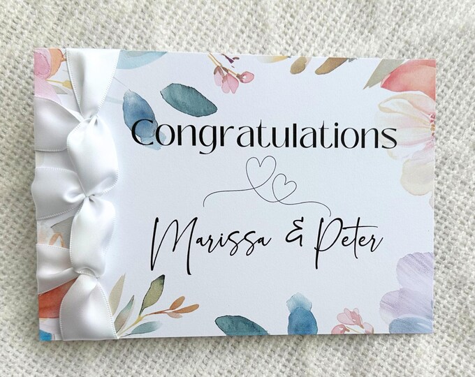 Personalized Wedding Card | Handmade Congratulations, Satin Ribbon