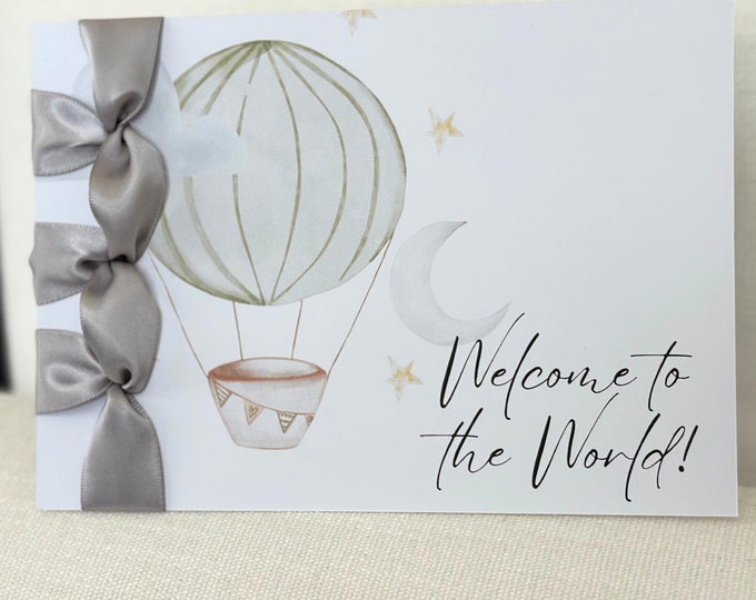 Custom Baby Card, Satin Ribbon, Japanese Binding