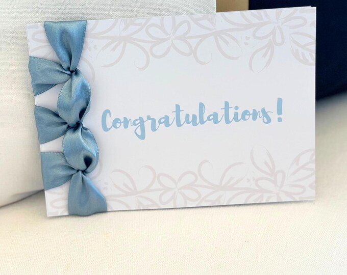 Handmade Congratulations Card, Japanese Ribbon Binding, Luxury Cotton Cardstock