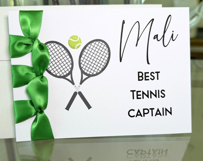 Handmade Tennis Team Captain Card, Satin Ribbon, Personalized Gift