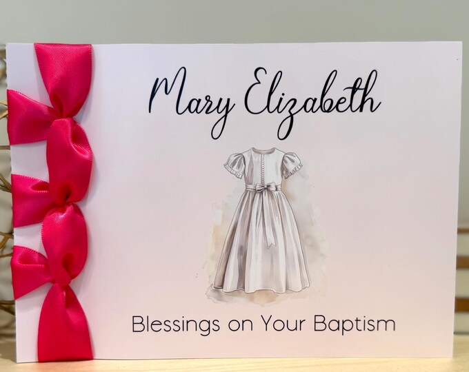 Handmade Personalized Baptism Card | Satin Ribbon Keepsake