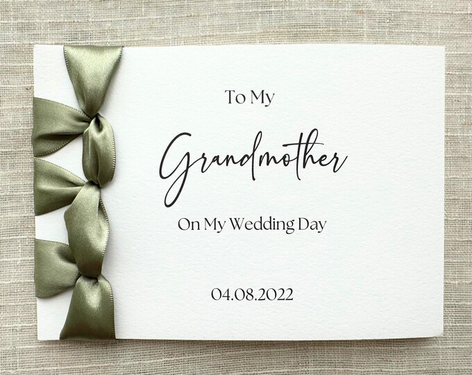 Personalized Wedding Card for Grandmother | Handmade Keepsake with Satin Ribbon
