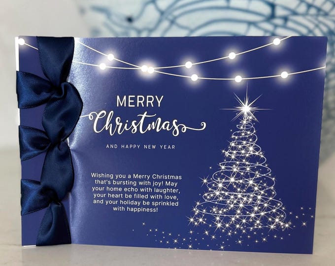 Handmade Christmas Card | Japanese Binding, Satin Ribbon | Personalized Holiday Greeting
