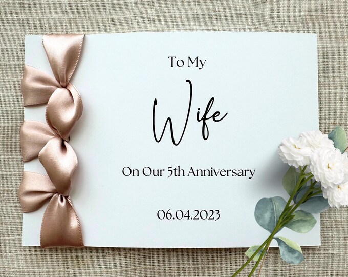 Custom Anniversary Card for Wife, Satin Ribbon, Japanese Binding