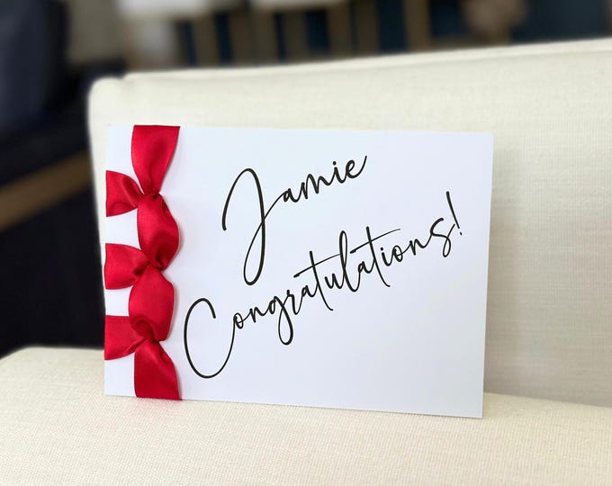 Handmade Congratulations Card: Satin Ribbon, Personalized Keepsake