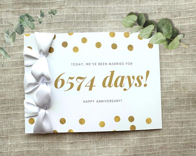 Handmade Personalized Anniversary Card with White Satin Ribbon