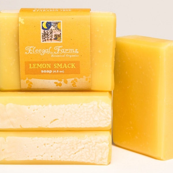 Lemon Smack Soap Bar. Natural Soap. Cold Process Soap. Palm Free Soap. Vegan Soap. Rainwater Soap. Essential Oil Soap. Lemon Soap.