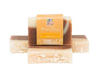 Honey Almond Soap, cold process bar with colloidal oatmeal, natural and vegetarian