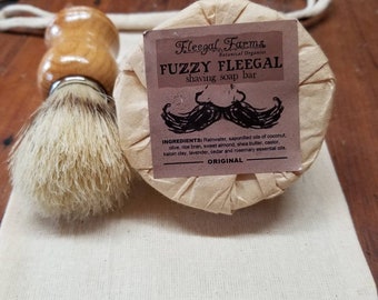 Shave Set. Natural shave soap with boar bristle brush in a natural fiber sack. Gift for him. Stocking stuffer. Manly gift.