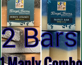 A Man's Man. Two bars of soap for your man in all natural earthy combinations. Ready to ship. Gifts for Dads and Grads. Palm Free