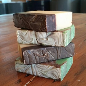 Chocolate Soap 4 Pack. Peppermint Chocolate & Mexican Chocolate. Palm-free,  natural,  vegan, cold process soap. Cocoa butter infused bars.