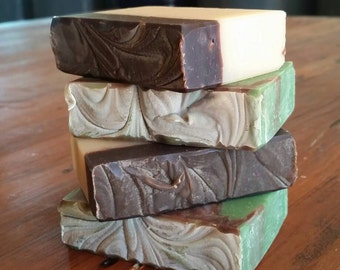 Chocolate Soap 4 Pack. Peppermint Chocolate & Mexican Chocolate. Palm-free,  natural,  vegan, cold process soap. Cocoa butter infused bars.