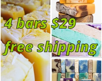 Four Bar Special. You Pick 4.  Natural Soap. Cold Process Soap. Vegan Soap. Rainwater Soap. Essential Oil Soap. Herbal Soap. Palm Free Soap.