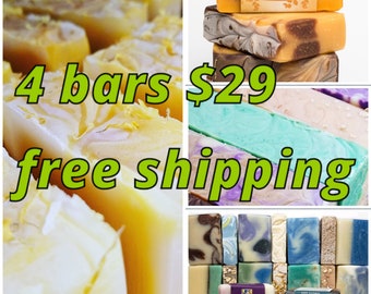 Four Bar Special. You Pick 4.  Natural Soap. Cold Process Soap. Vegan Soap. Rainwater Soap. Essential Oil Soap. Herbal Soap. Palm Free Soap.