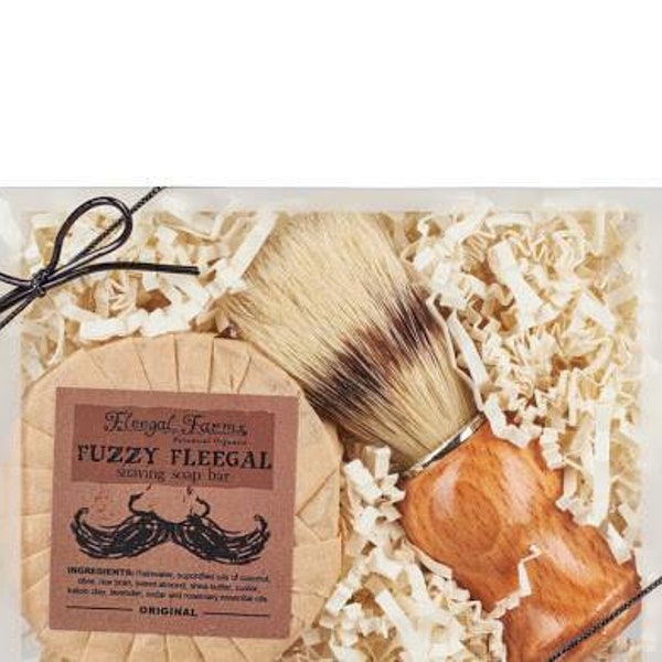Shave Soap Boar Bristle Brush Gift Set Box. Natural Palm Free Soap. Natural Brush.