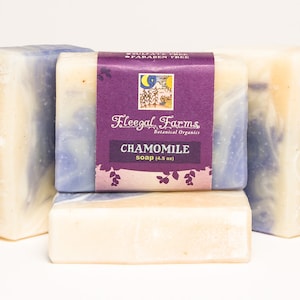 Chamomile soap bar made with organic chamomile flowers and lavender, a cold process bar made with filtered rainwater and plant based oils.