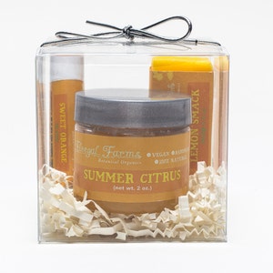 Citrus Sampler Gift Set. Natural/ Vegan/ Essential OIls/ Stocking Stuffer/ Scrub/ Lip Balm/ Soap image 1