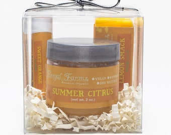 Citrus Sampler Gift Set. Natural/ Vegan/ Essential OIls/ Stocking Stuffer/ Scrub/ Lip Balm/ Soap