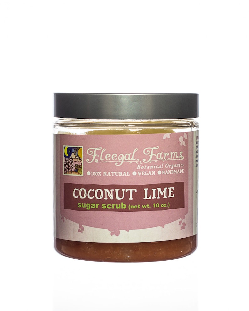 Coconut lime sugar scrub from Fleegal Farms, a blend of grapefruit, lime and lemon grass with organic coconut oil and french pink clay. Comes in a 2 oz or 10 oz recyclable jar.