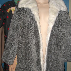 VLV SALE!!!  Gray Faux Persian Lamb Coat White Flecked faux fur collar Worn twice. Gorgeous 60&#39;s. Vintage