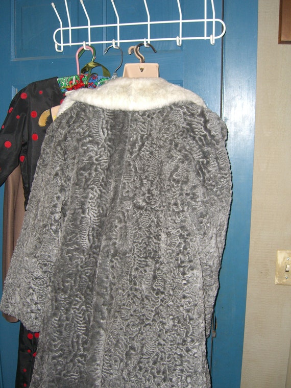 VLV SALE!!!  Gray Faux Persian Lamb Coat White Fl… - image 5