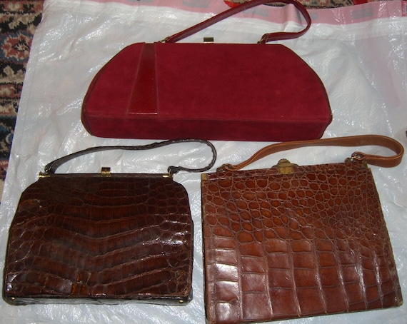 VINTAGE 1950's Alligator Purses and Maroon Atomic Purse