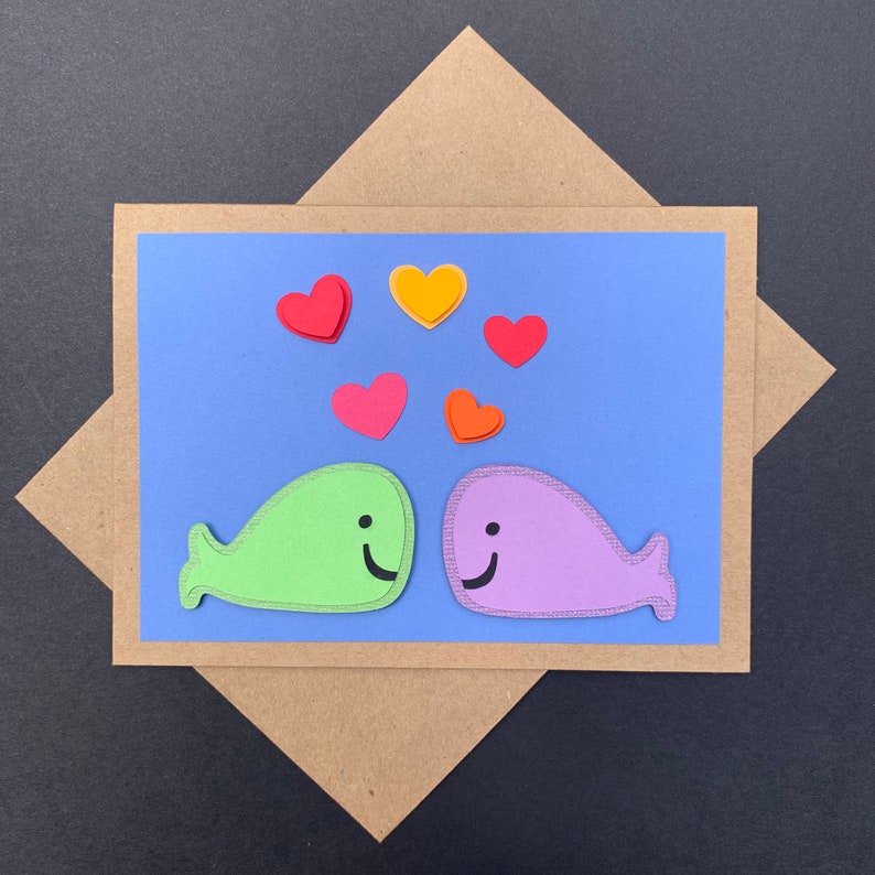 Whaley in Love. Love Card, Relationship Card, Valentine's Card, Anniversary Card, I Love You Card, Whales with Hearts Card image 2