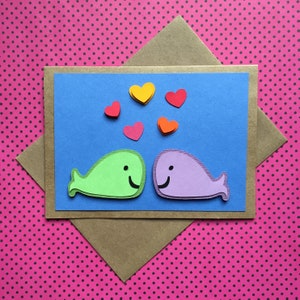 Whaley in Love. Love Card, Relationship Card, Valentine's Card, Anniversary Card, I Love You Card, Whales with Hearts Card image 1