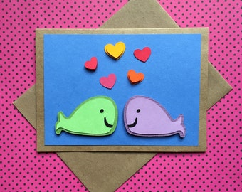 Whaley in Love.  Love Card, Relationship Card, Valentine's Card, Anniversary Card, I Love You Card, Whales with Hearts Card