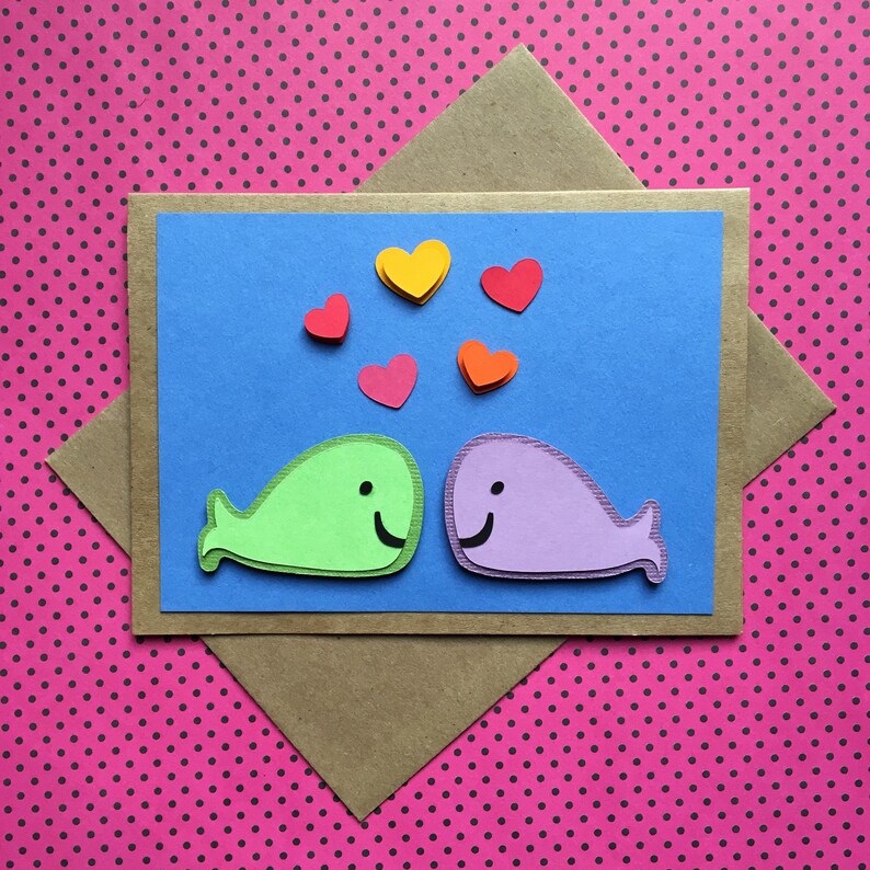 Whaley in Love. Love Card, Relationship Card, Valentine's Card, Anniversary Card, I Love You Card, Whales with Hearts Card image 1