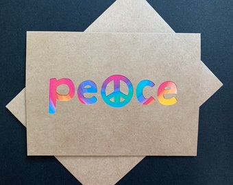 Peace Psychedelic Tie Dye  multi color greeting card with Peace Sign