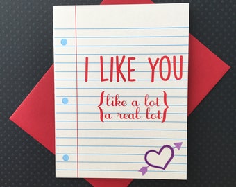 I LIKE YOU a lot, Relationship Card, I Like You Card, Valentine's Card, New Relationship Card, Cute Love Card