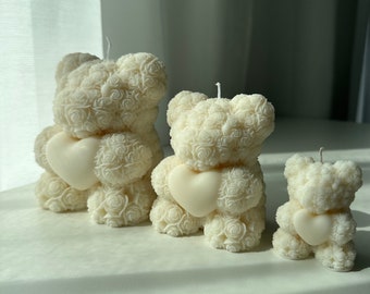 Rose Bear Candle | Teddy Bear | Rose Candle | 3 different sizes | Rapeseed wax