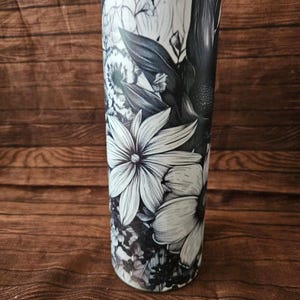 20 oz Tumbler Glow in the dark (blue), Black and white flowers, sublimation tumbler, 20 oz Tumbler, Sublimated Tumbler, Customizable tumbler