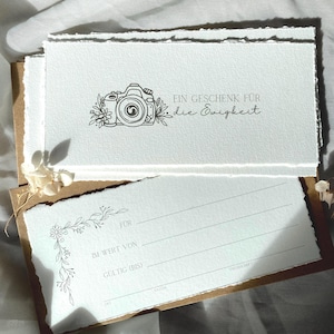 Geschenkgutschein mit Umschlag Fotografie Fotografen | Gutschein Geburtstag |  Gutscheine aus Aquarellpapier mit Büttenrand - Personalisiert