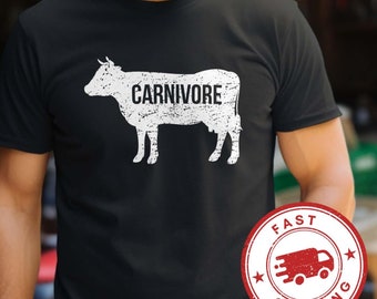 Carnivore T-Shirt, Last Minute Gift for Meat Lover Butcher Farmer Rancher Cow Steak Paleo Tee Shirt Unisex Husband Boyfriend Wife Plus Size