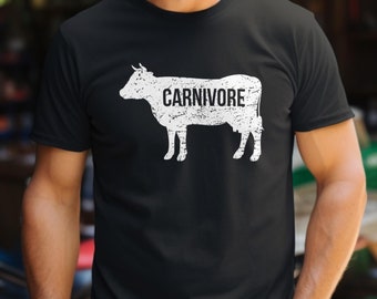 Carnivore T-Shirt, Gift for Meat Lover Butcher Farmer Rancher Cow Steak Keto Paleo Long Tee Shirt Unisex Husband Boyfriend Wife Plus Size