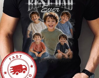 Personalized Dad Photo Shirt Custom Best Dad Ever Tee, Father's Day Gift From Kids, Retro Bootleg Collage T-Shirt