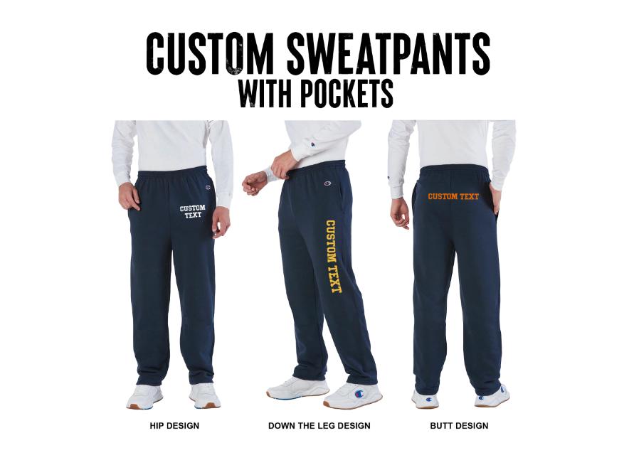 Custom Sweatpants Pockets - Personalized Champion® Open Bottom Sweats Wide Leg Pants Sports Gym School College University Unisex Plus Size