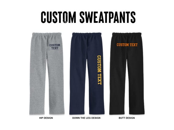 Custom Sweatpants Personalized Open Bottom Sweats Wide Leg Pants Sports Gym School College University Sorority Men Women Unisex Plus Size