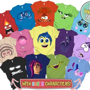 May include: A collection of colorful t-shirts featuring cartoon character faces. The shirts are in various colors, including red, blue, green, and yellow. The text "THE WHOLE SET!" and "WITH BONUS CHARACTERS!" are also visible.
