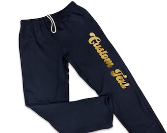 Custom Sweatpants - Personalized Metallic Print Gold Silver Shiny Open Bottom Pants Sports College Team University Sorority Women Plus Size