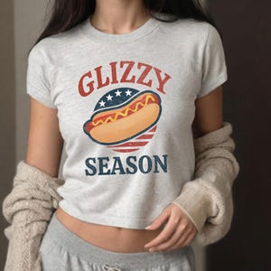 Glizzy Season Baby Tee Glizzy Gobbler Y2k Fit Hot Dog Lovers Funny Shirts for Women  Gift Adults Fitted 90s Retro Style