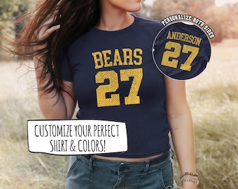 Cropped Jersey Shirt - Custom Team Name Number Baby Tee Personalized Sports Mascot Fitted Tshirt Retro Vintage College Crop Top Women Gift