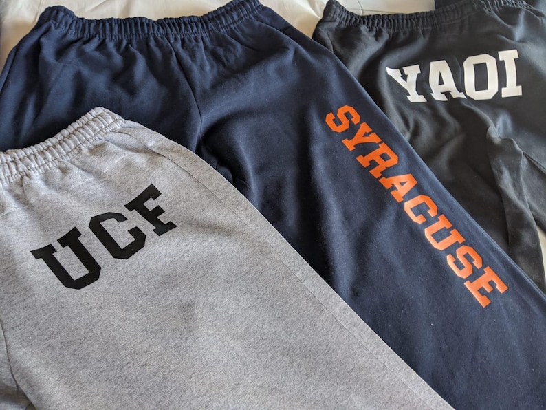 Custom Sweatpants Personalized Open Bottom Sweats Wide Leg Pants Sports Gym School College University Sorority Men Women Unisex Plus Size image 2