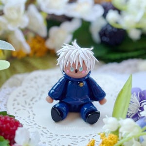 Satoru Gojo Figurine | Jujutsu Kaisen Collectible | Chibi Pals Polymer Clay Desk Pal | Handmade Anime Manga Character Gift