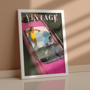 Póster de revista de arte de pared de moda, póster de arte de pared preppy, póster de moda, póster de arte de pared femenino, póster retro, portada de revista, póster rosa fuerte